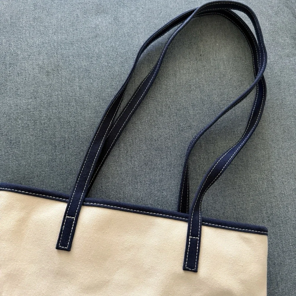 VTG Jennifer Moore Womens Large‎ Tote Bag Canvas Navy Trim Gingham Lined 90s